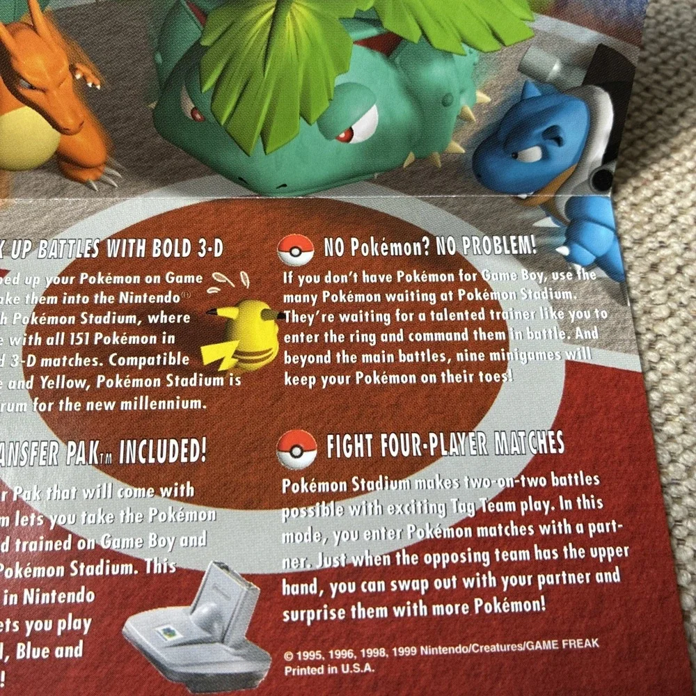 Pokemon Stadium N64 Red Blue Yellow Nintendo Gameboy Insert March 2000 Poster